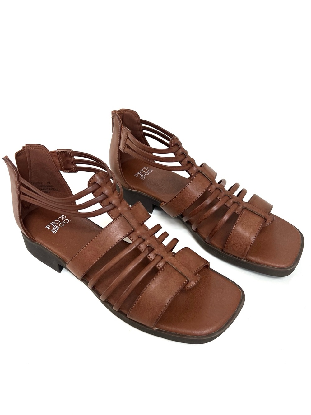 Frye & Co Brown Gladiator Sandals Size 7 Zip Back Strappy Flat Sandals